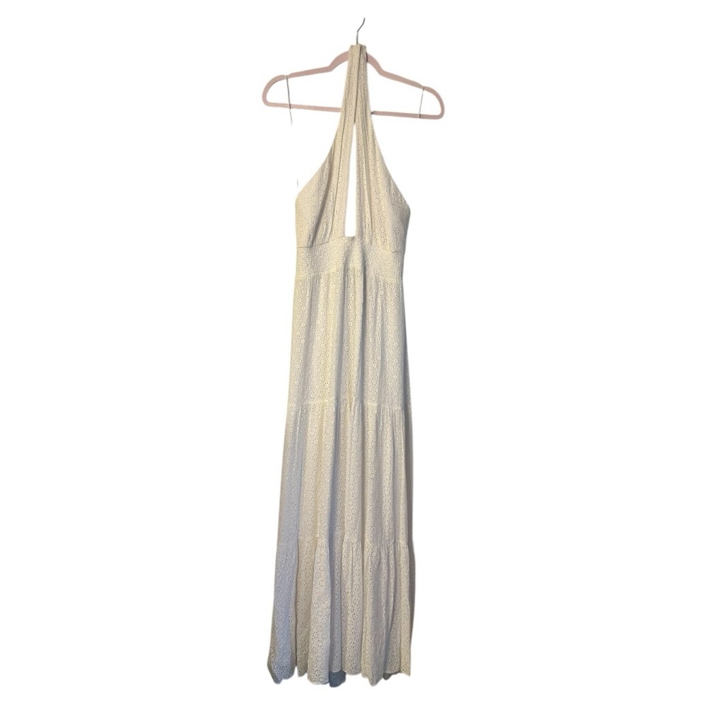 Alice + Olivia White Eyelet Halter Maxi Dress - Picture 3 of 7
